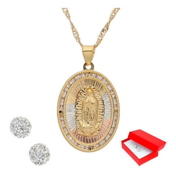 Medalla Xl Ovalada De Virgen Oro Laminado Y Cadena + Regalo
