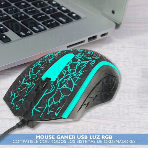 Mouse De Juego Gamer Luz Led Rgb Usb 4000dpi Notebook Pc Color Negro