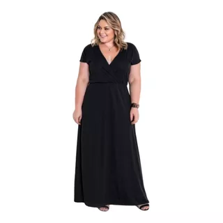 Vestido Preto Longo Plus Size Com Transpassado