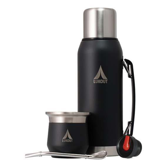 Termo Agua Lukout 1000 Ml + Mate 170 Ml Kit Negro Grafito