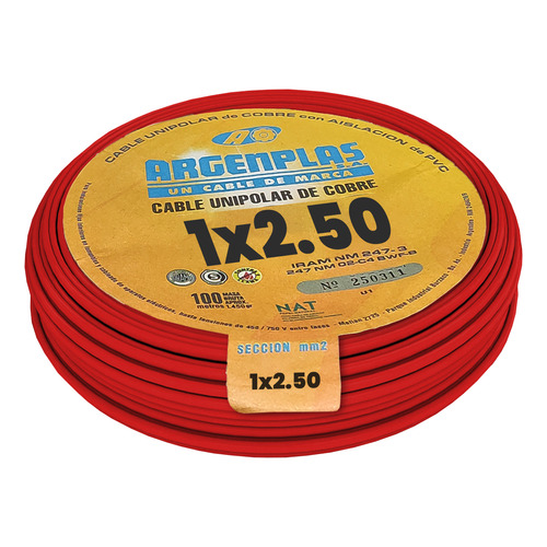 Cable unipolar Argenplas unipolar 1x2,5mm 1x2.5mm² rojo x 100m en rollo