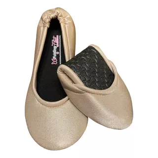 30 Pantuflas Folding Flats Dorado Satín Evento Boda Sat1full