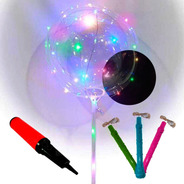 Balão De Led Transparente C/ Vareta Kit 6 Un + Bomba De Ar