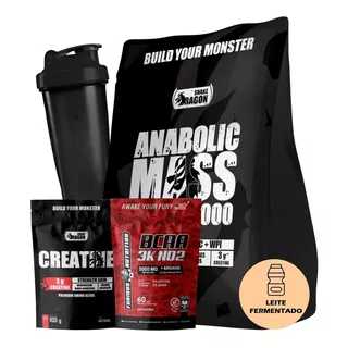 Kit Anabolic Mass C/ Creatina 3kg + Bcaa + Creatine + Shaker Sabor Leite Fermentado