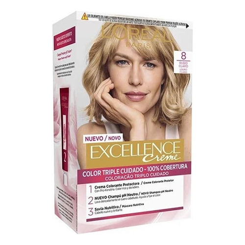 Kit Tinta L'Oréal Paris  Excellence Tintura L'Oréal Excellence Creme tono 8 rubio miel 20Vol. para cabello