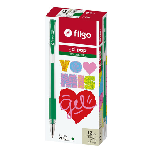 12 Lapiceras Roller Gel Filgo Gel Pop Trazo Fino 0.7mm Color de la tinta Verde