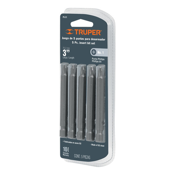 Set De 5 Puntas Phillips Ph1 Ph 1 - Largo 75mm Truper 16883