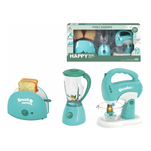 Set Juguete Cocinita Licuadora Tostador Batidora Color Azul aqua