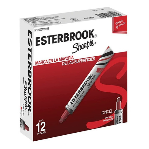 12 Marcadores Permanentes Esterbrook Sharpie Punta Cincel Color Rojo