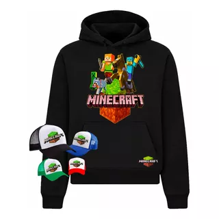 Polerón Canguro + Gorro Minecraf, Niños/as Jóvenes, Adultos