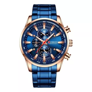 Reloj Curren Elegante De Hombre Sub Esferas Funcionales Correa Azul Bisel Azul