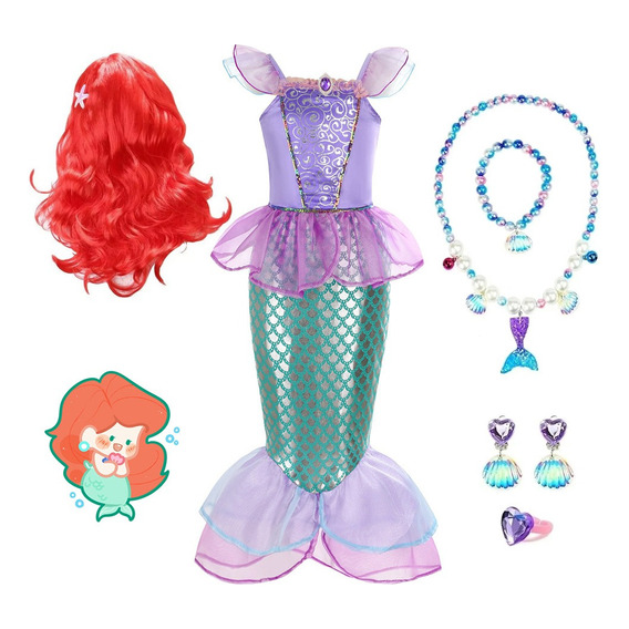 Vestido De Princesa De La Sirenita Ariel, Disfraz De Sirena Diseñopara Niña, Ropa De Halloween, Fiesta De Cumpleaños O Cosplay, Vestir Con Accesorios