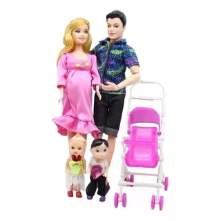 Boneca Real Gravida Família Mãe, Pai, Filho, Filha E Bb (pe)