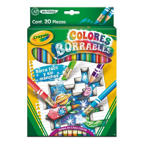 20 Lápices De Color Borrables Con Sacapuntas Crayola