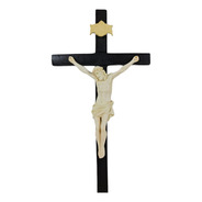 Crucifixo Tradicional 30cm Cruz De Madeira Resina Cor Marfim