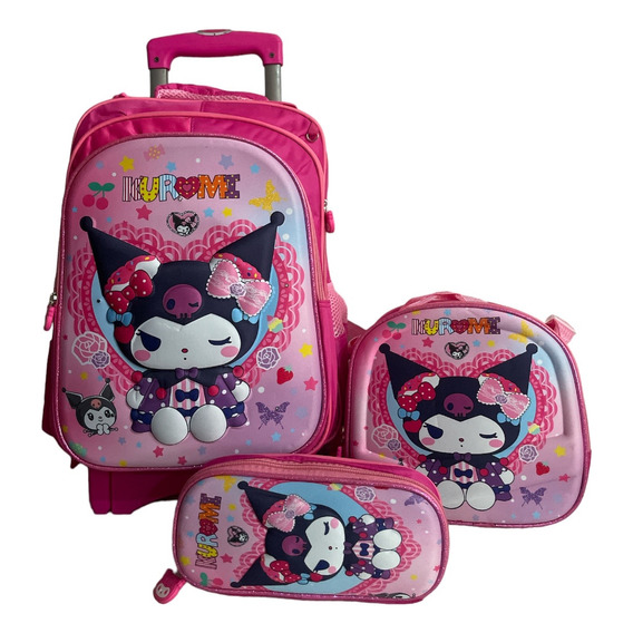 Kit Mochila Kuromi Primaria Con Lonchera Y Lapicera Y Ruedas