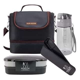 Kit Bolsa Térmica Lancheira Marmita Porta Talher Garrafa Fit