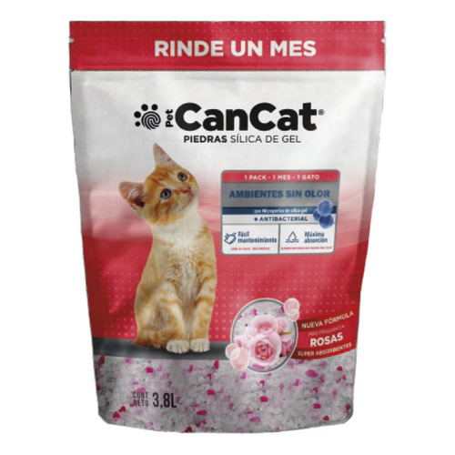 Piedras para gatos sílica de gel rosas Cancat 3.8kg x 3.8kg de peso neto