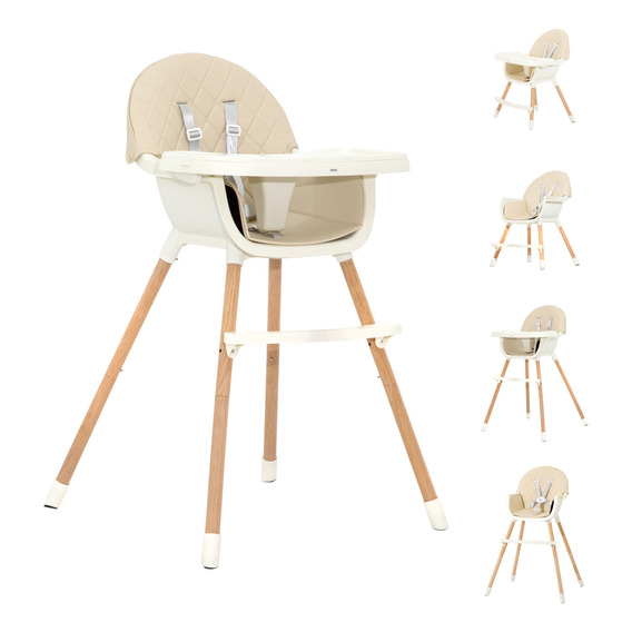 Silla Alta Bebe Para Comer Altura Ajustable Y Charola 4 En 1 Con Almohadilla Removible Cinturon De Seguridad Edad Desde 6 Meses Hasta 3 Años Beige 