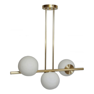 Lampara Barra 3 Luces Globo 15cm Opal Sat E27 Oro Apto Led Oro Mate - Globo Opal Sat