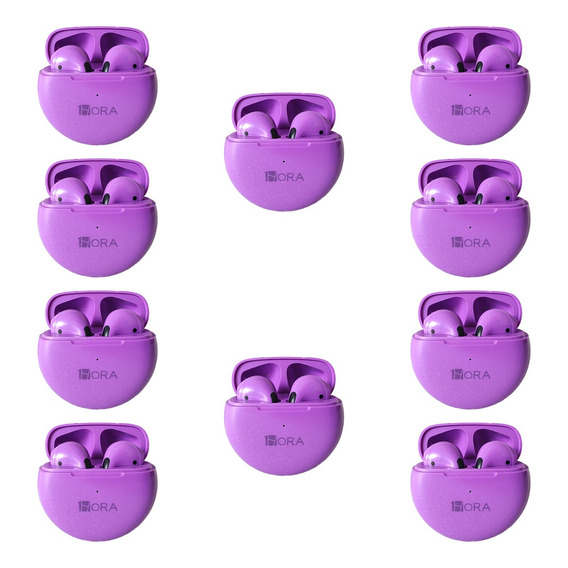 Kit 10 Audífonos Inalámbricos Bluetooth 1hora Morado Mayoreo