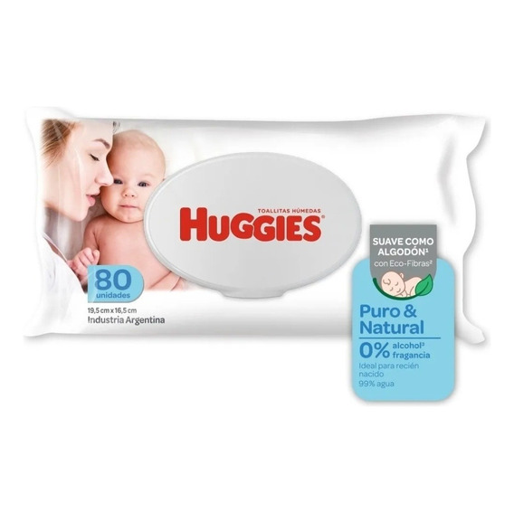 Toallas Húmedas Huggies Puro Y Natural X 80 Caja X 12