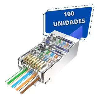 Conector De Rede Rj45 Vazado Blindado Macho Cat5 Com 100