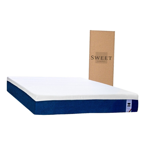 Colchón Matrimonial Memory Foam Gold En Caja Almohada Color Azul