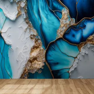 Vinil Adhesivo Tapiz Marmol Abstracto Azul Oro Sala Comedor
