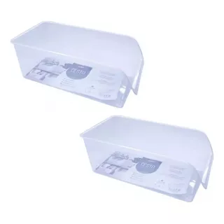 Kit 2 Cestos Organizadores Multiuso De Plástico Clink Cor Transparente/branco