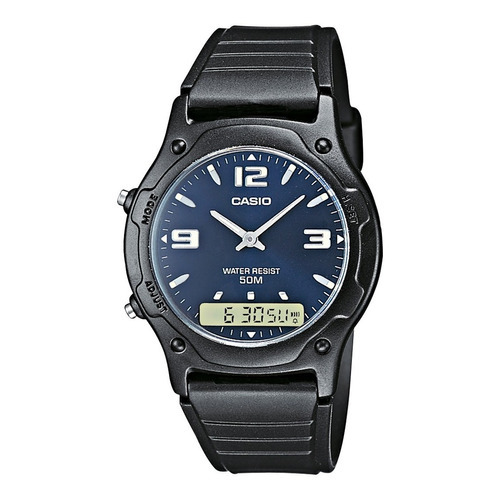 Reloj Hombre Casio Aw-49he-2av Análogo Digital / Color De La Correa Negro Color Del Bisel Negro Color Del Fondo Azul