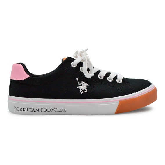 Tenis Sneaker Negro Polo Club Original Bordado Mujer Low Top