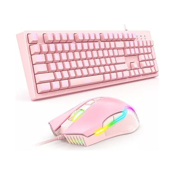 Kit Gamer Rosado Onikuma Teclado G25 Led + Mouse Rgb Cw905