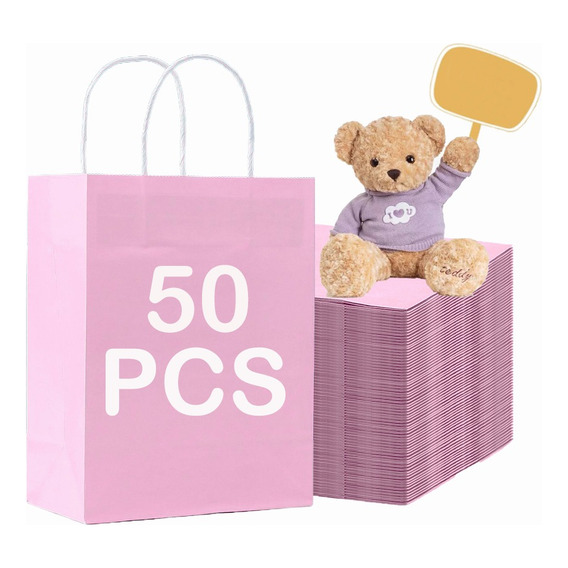 50pcs Bolsas Regalo Papel Kraft De Rosa Bolsas Ecológicas