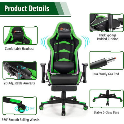 Silla Gamer De Masaje Para Videojuegos Con Luz Goplus