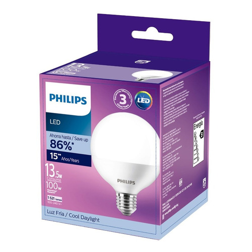 Foco Led Philips Globe Luz Fría - 13.5w Color de la luz Blanco frío