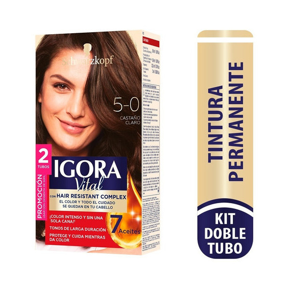  Tinte Cabello Igora Vital Permanente Tono 5-0 castaño claro