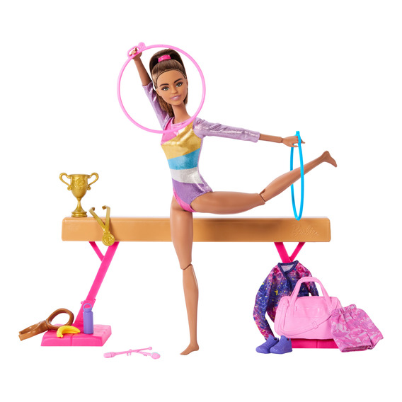 Barbie Profesiones Set De Juego Gimnasta Cabello Castaño