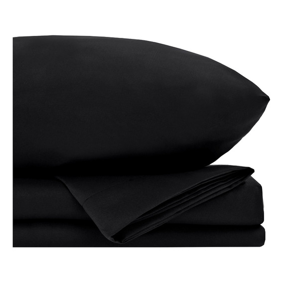 Juego de sábanas Matrimonial 3000 matrimonial color negro con diseño liso - 4 Piezas