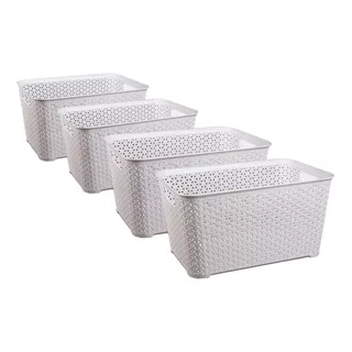 Canastos Organizador Plastico Rattan Cesto Mediano X4 Colomb