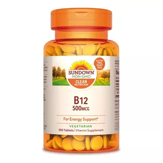 Vitamina B12 Sundown Naturals 500 Mcg Suplemento En Tabletas En Frasco De 200 Unidades