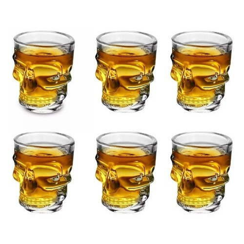 Set 6 Vaso Whisky Tequilero Shots Craneo Calavera 65ml Color Vidrio