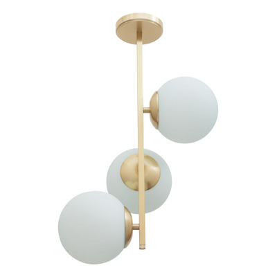 Plafon 3 Luces Vertical Elyn E27 Dorado Globo Opal 15cm 