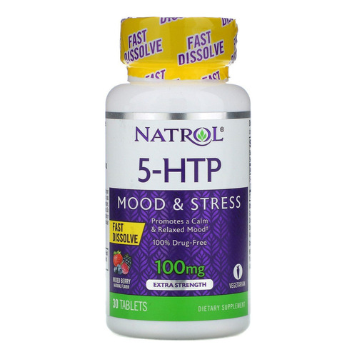 Natrol 5-htp 100mg Rápida Disolución Estado De Ánimo 30 Tabletas Sabor Bayas mixtas