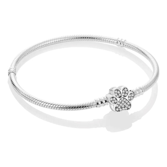 Pulsera Huella De Patita Reluciente Plata S925 + Caja + Paño