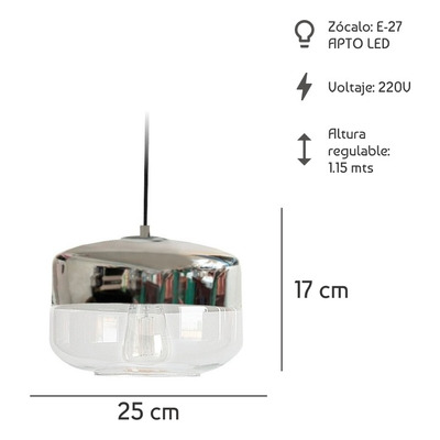 Colgante Cristal Dayan 1 Luz Cromo Deco Moderno Apto Led Cie