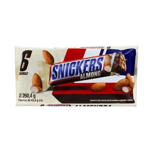 Snickers Almond Chocolate Con Caramelo Y Almendra 6pz 260gr