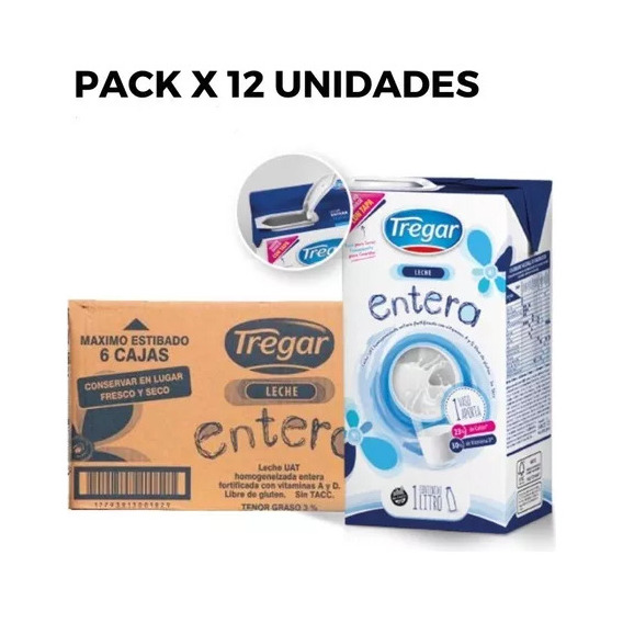 Leche Entera Larga Vida Tregar X 12 Unidades