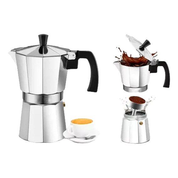 Cafetera Moka 12 Tazas 600 Ml Tipo Italiana Color Plateado