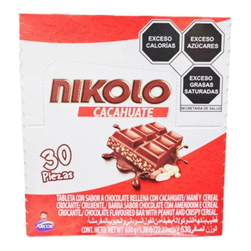 Nikolo Arcor - Barra Sabor Chocolate Con Cacahuate 30 Pz